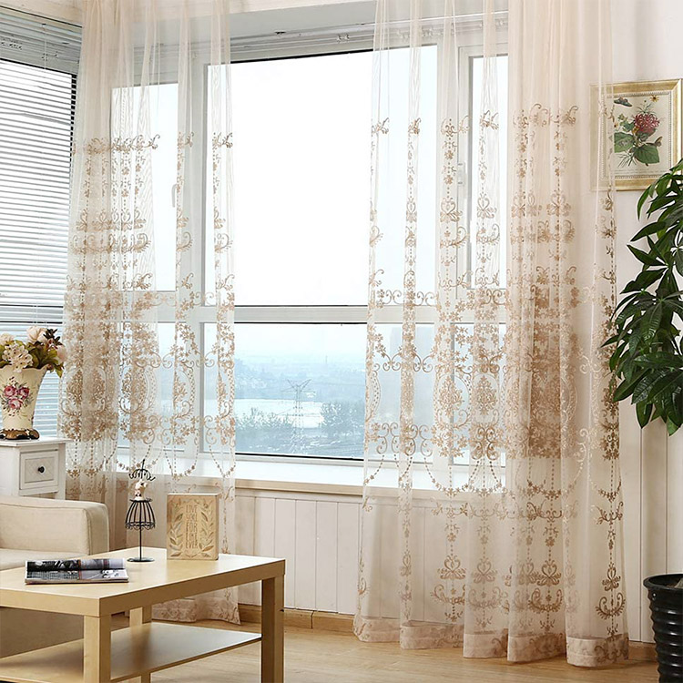 Hochwertiger China-Lieferant, 100 % Polyester, fertiges Blumenbeet, Jacquard, durchsichtige Vorhangstoffe