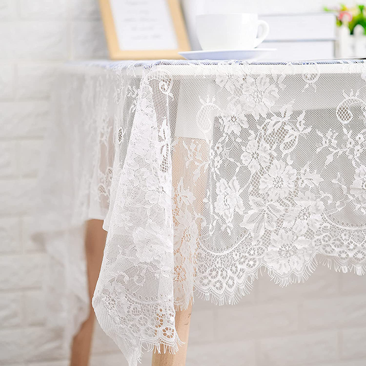 Dekorationen weiß floral Jacquard Abendessen Spitze Polyester Hochzeit Tischdecken Stoff