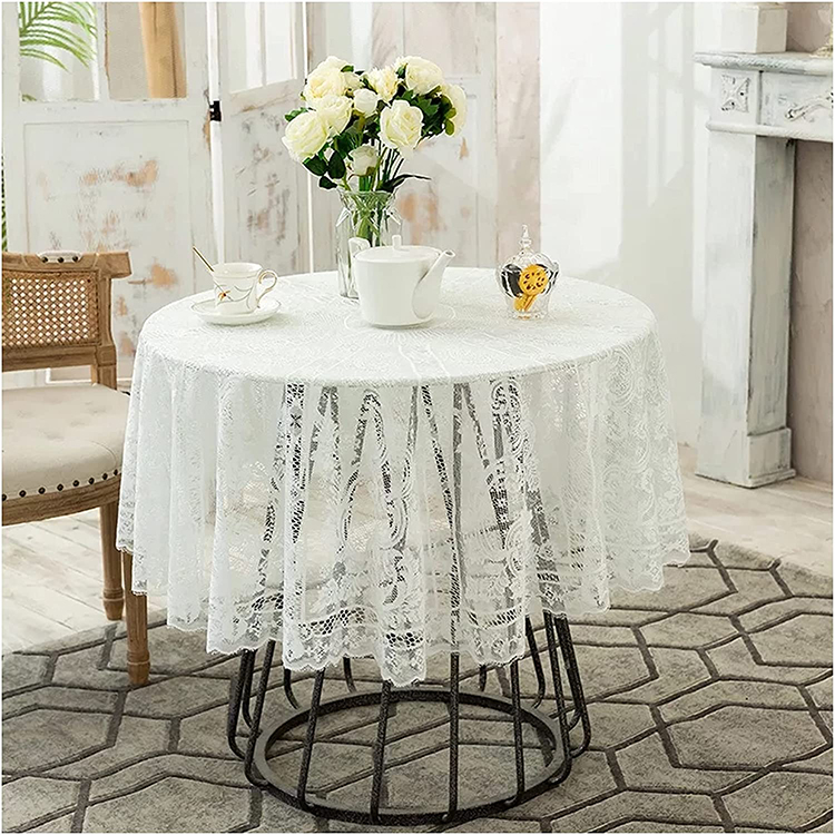 Decken Sie Abendessen weiße Hochzeit Blumenjacquard-Polyester-Spitze-einfarbige Tischdecke runden Tischstoff ab
