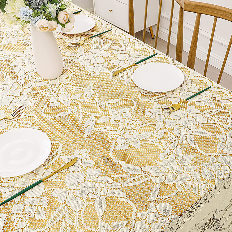 Weißes Dinner-Blumenmuster für Hochzeitsfeiern aus Polyester-Jacquard-Stoffen für Tischwäsche