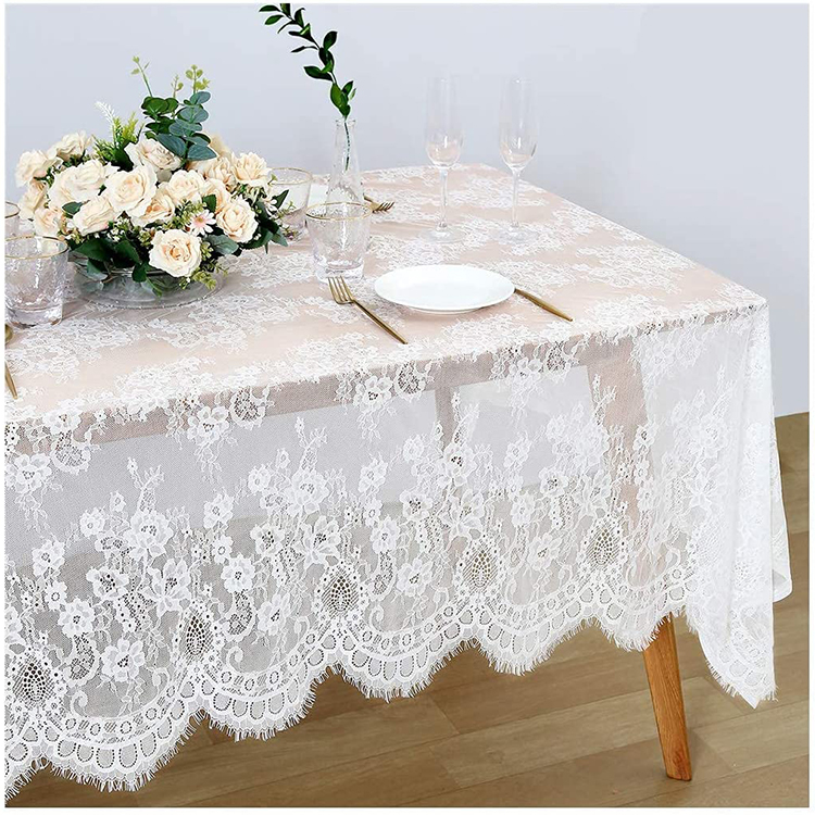 Leichter, weißer, rechteckiger, rechteckiger Jacquard-Tischwäschestoff aus Polyester für Abendessen und Hochzeit