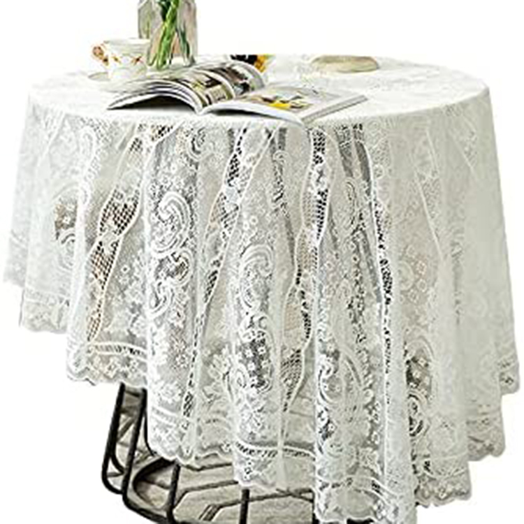 Decken Sie Abendessen weiße Hochzeit Blumenjacquard-Polyester-Spitze-einfarbige Tischdecke runden Tischstoff ab