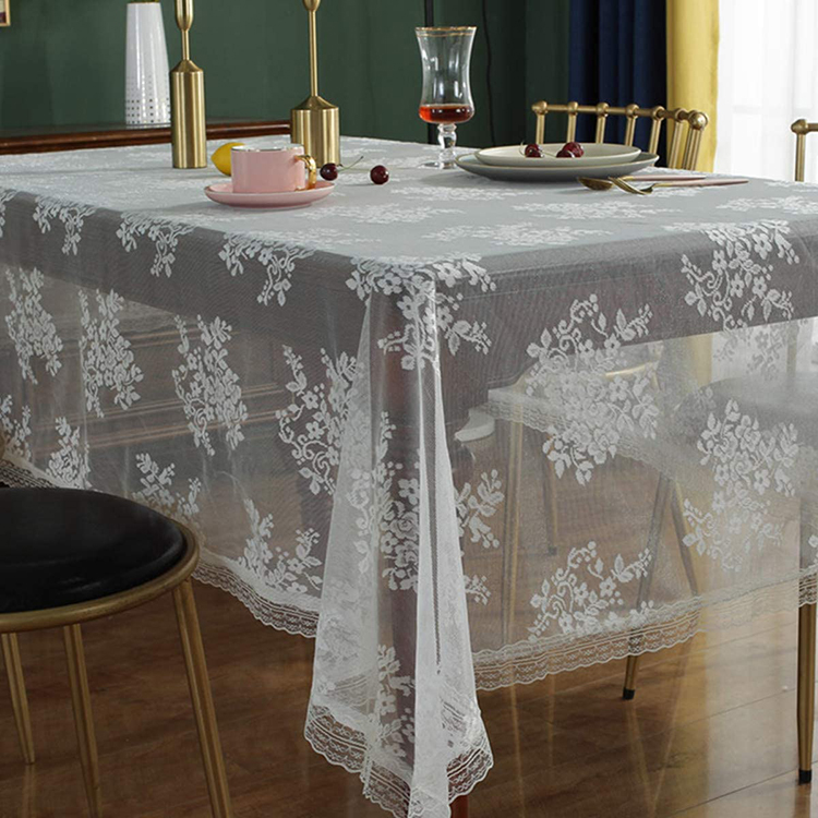 Einfarbiger weißer Jacquard-Blumen-Elegant-Rechteck-Spitzen-Tischdecke Hochzeit billiger T-Stoff