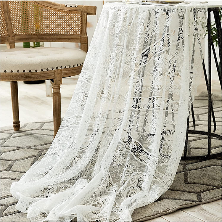 Decken Sie Abendessen weiße Hochzeit Blumenjacquard-Polyester-Spitze-einfarbige Tischdecke runden Tischstoff ab