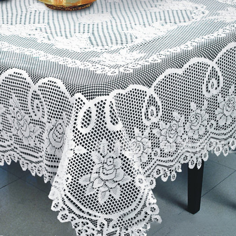 Benutzerdefinierte Blumen Esszimmer Polyester Hochzeit weißen Jacquard einfarbige runde Spitze Tischdecke Stoff